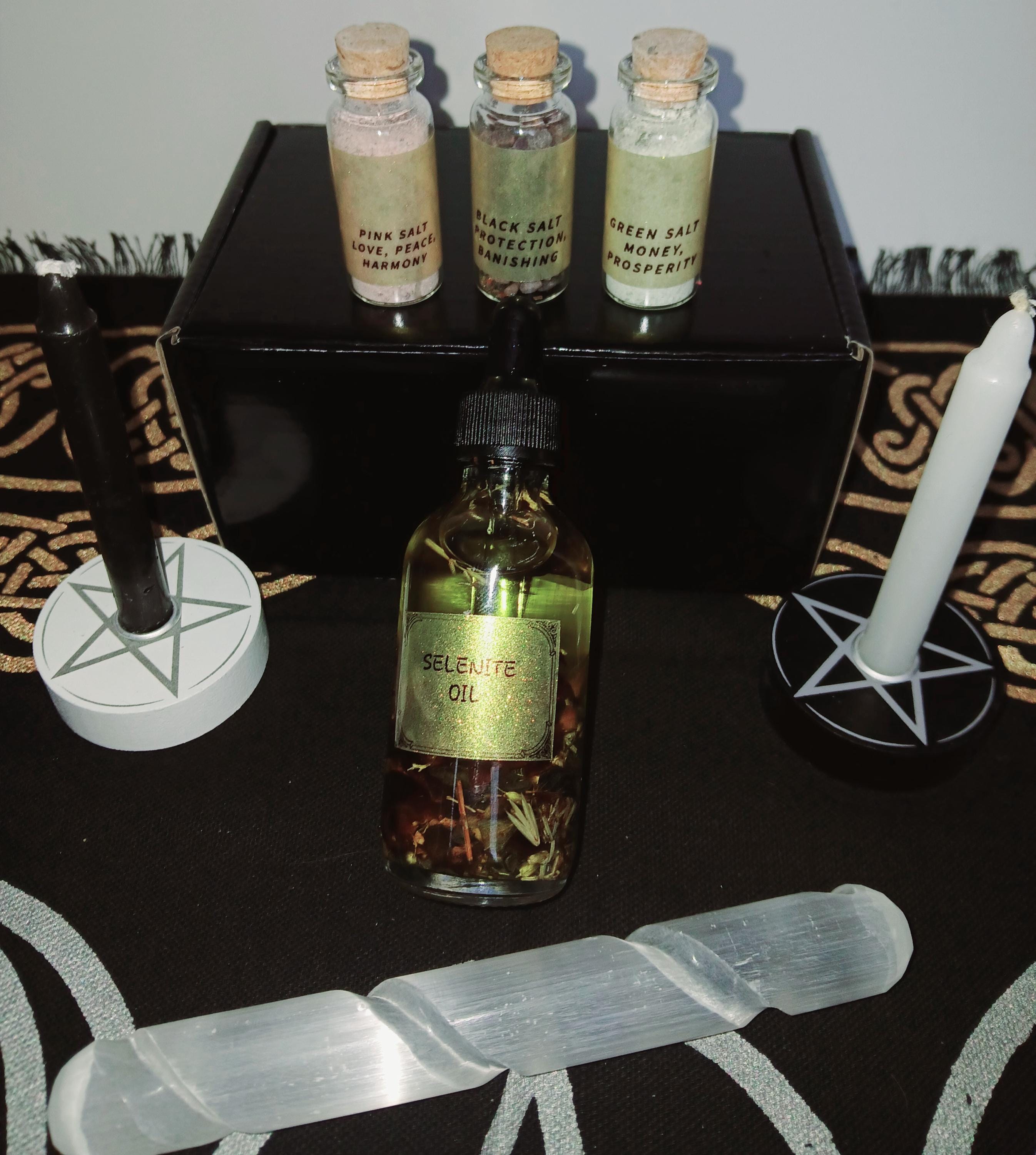 Witch Starter Kit: Wiccan Altar Box with Herbs, Crystals, and Candles