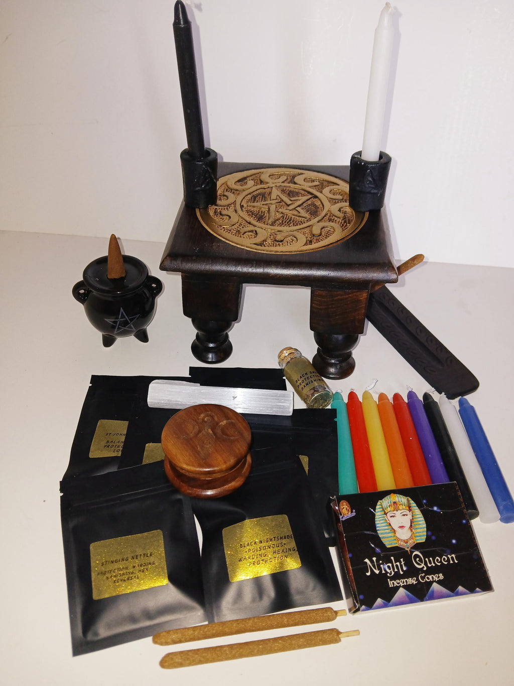 Witch Starter Kit: Altar, Spell Candles, Herbs & Incense, Witches Gift