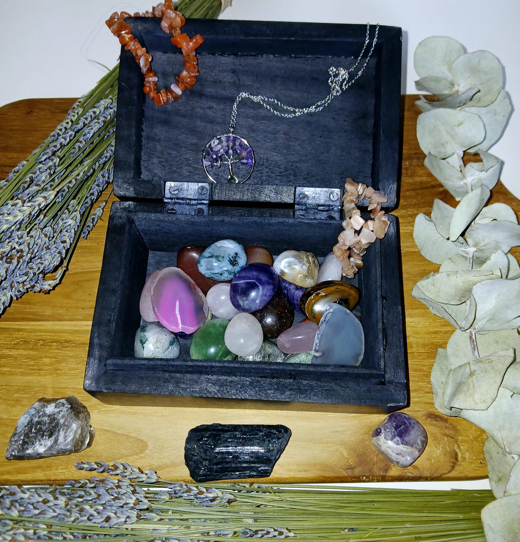Black Tree of Life Wooden Witches Box: Wiccan Altar Storage (4x6 inches)