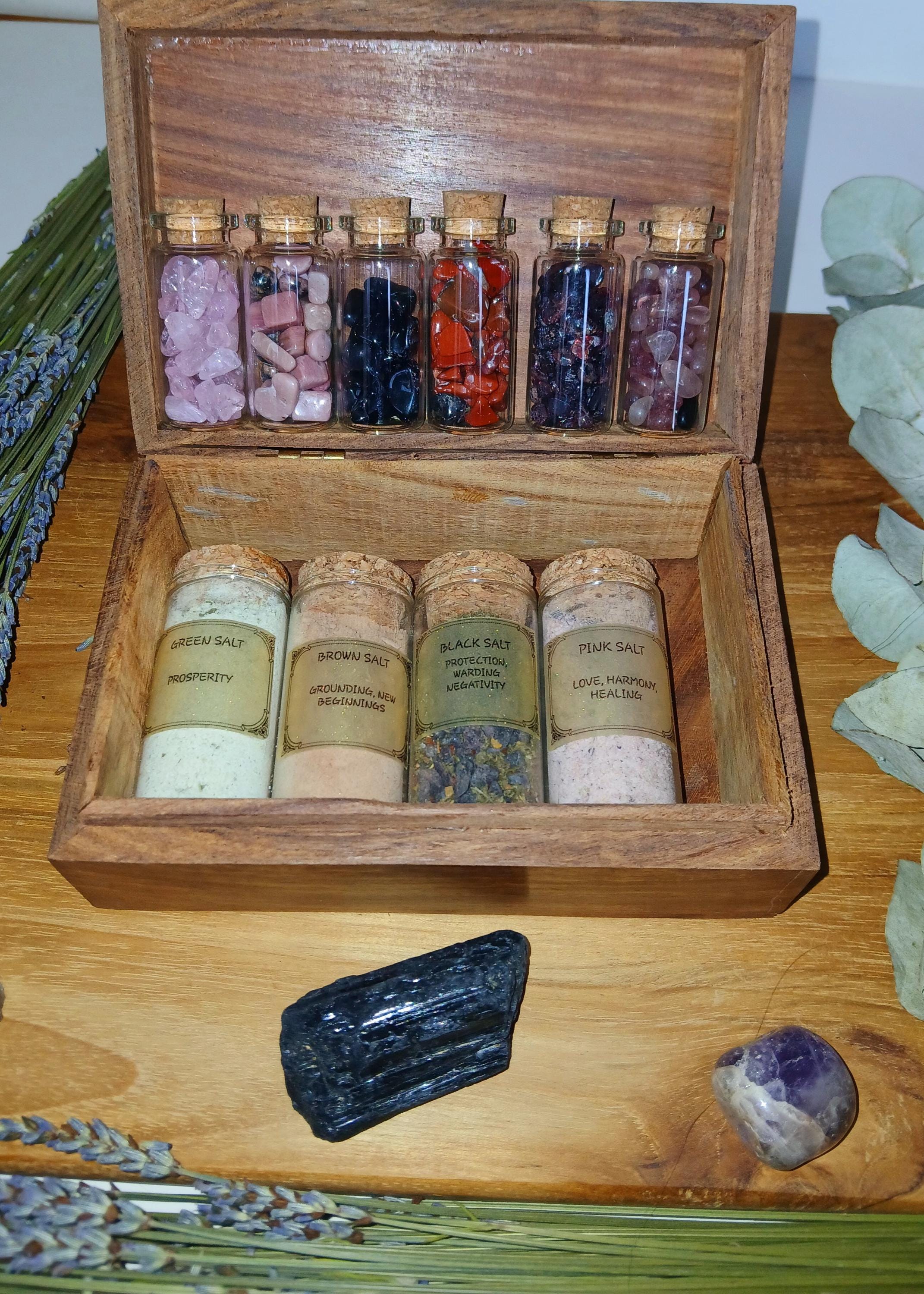 Triple Moon Pentacle Wooden Box: Witch Altar Storage (4x6 inches)