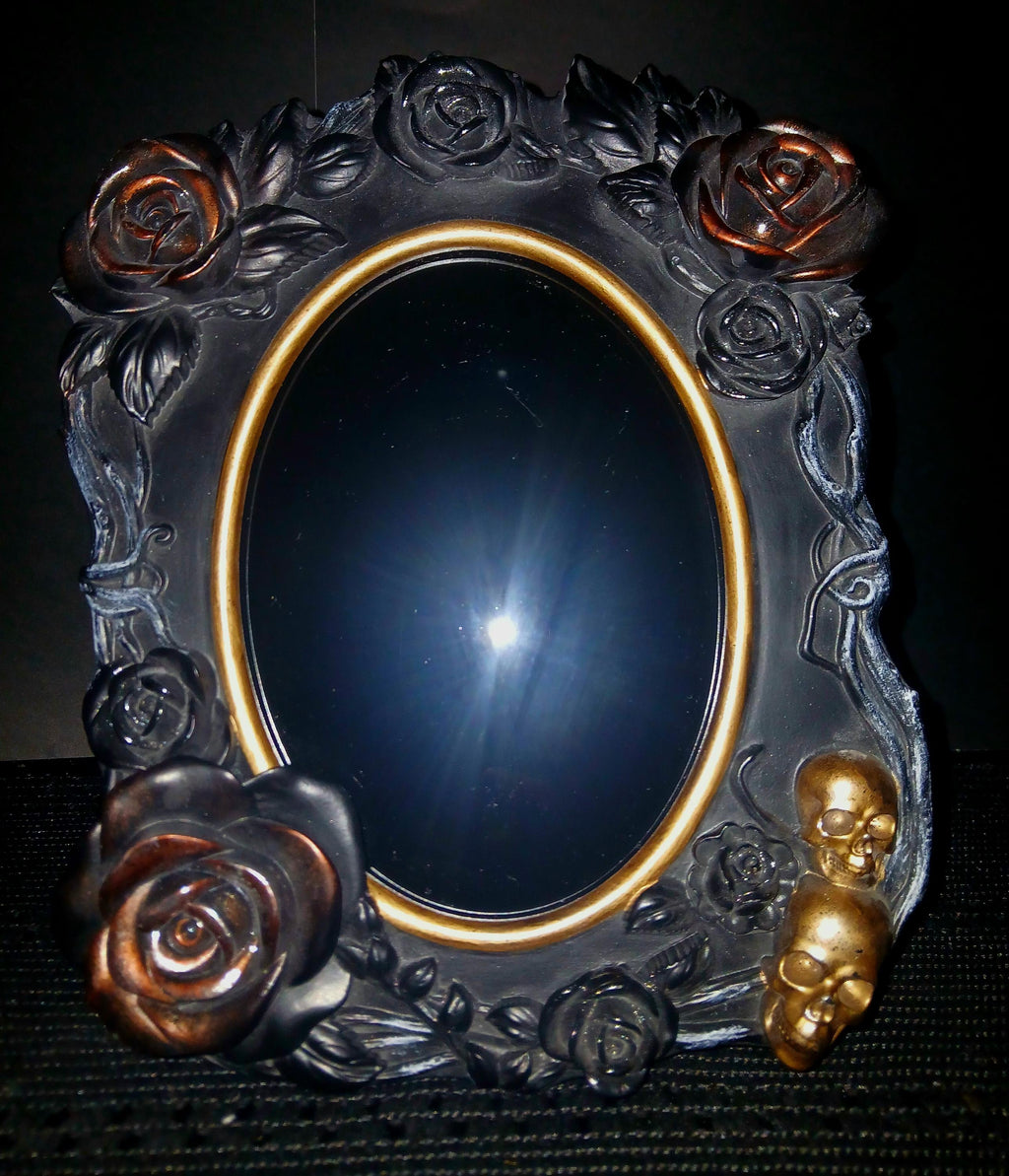 Black Scrying Mirror: Gothic Witchcraft Divination, Skull & Snake Design Witches mirror
