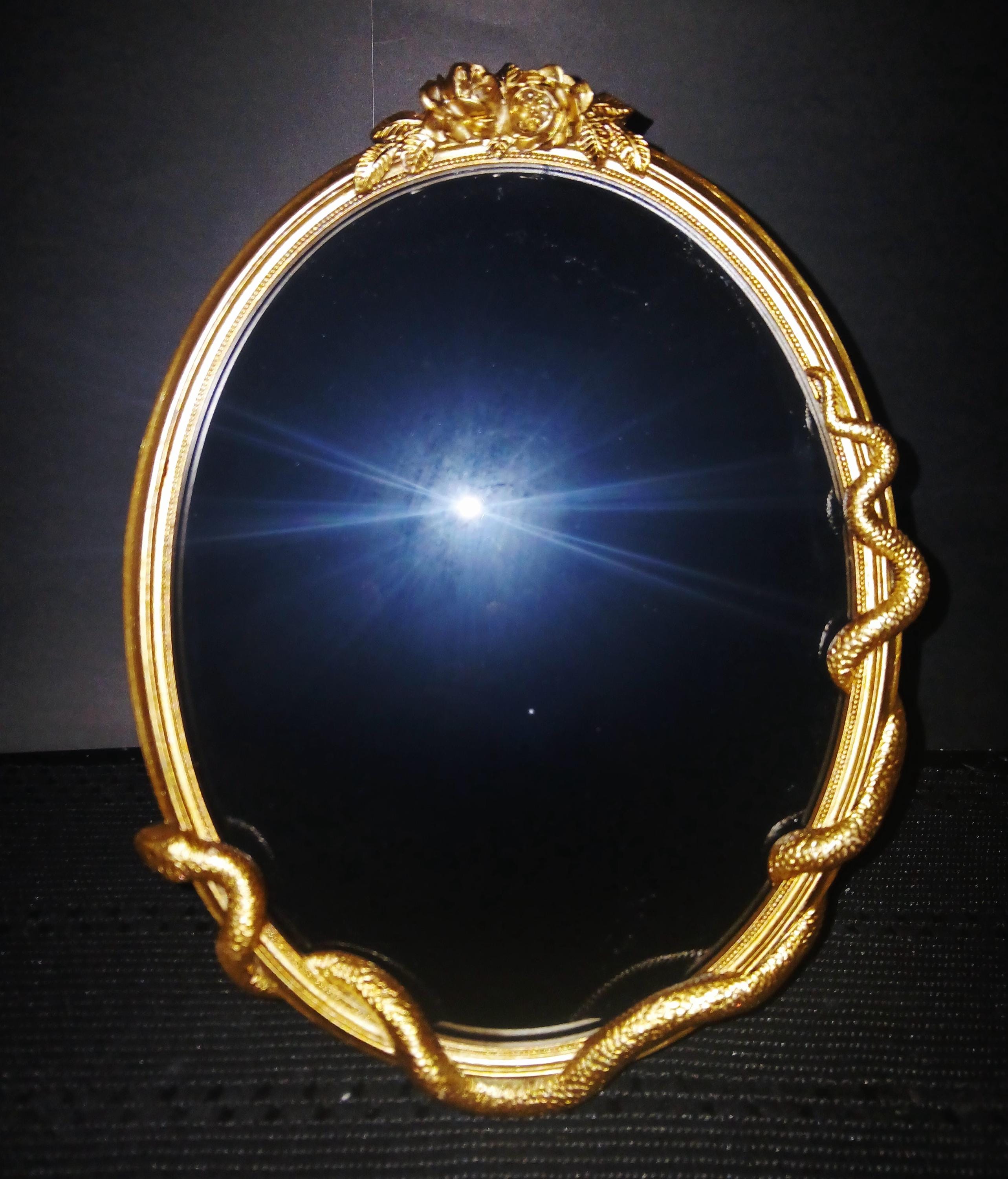 Black Scrying Mirror: Gothic Witchcraft Divination, Skull & Snake Design Witches mirror
