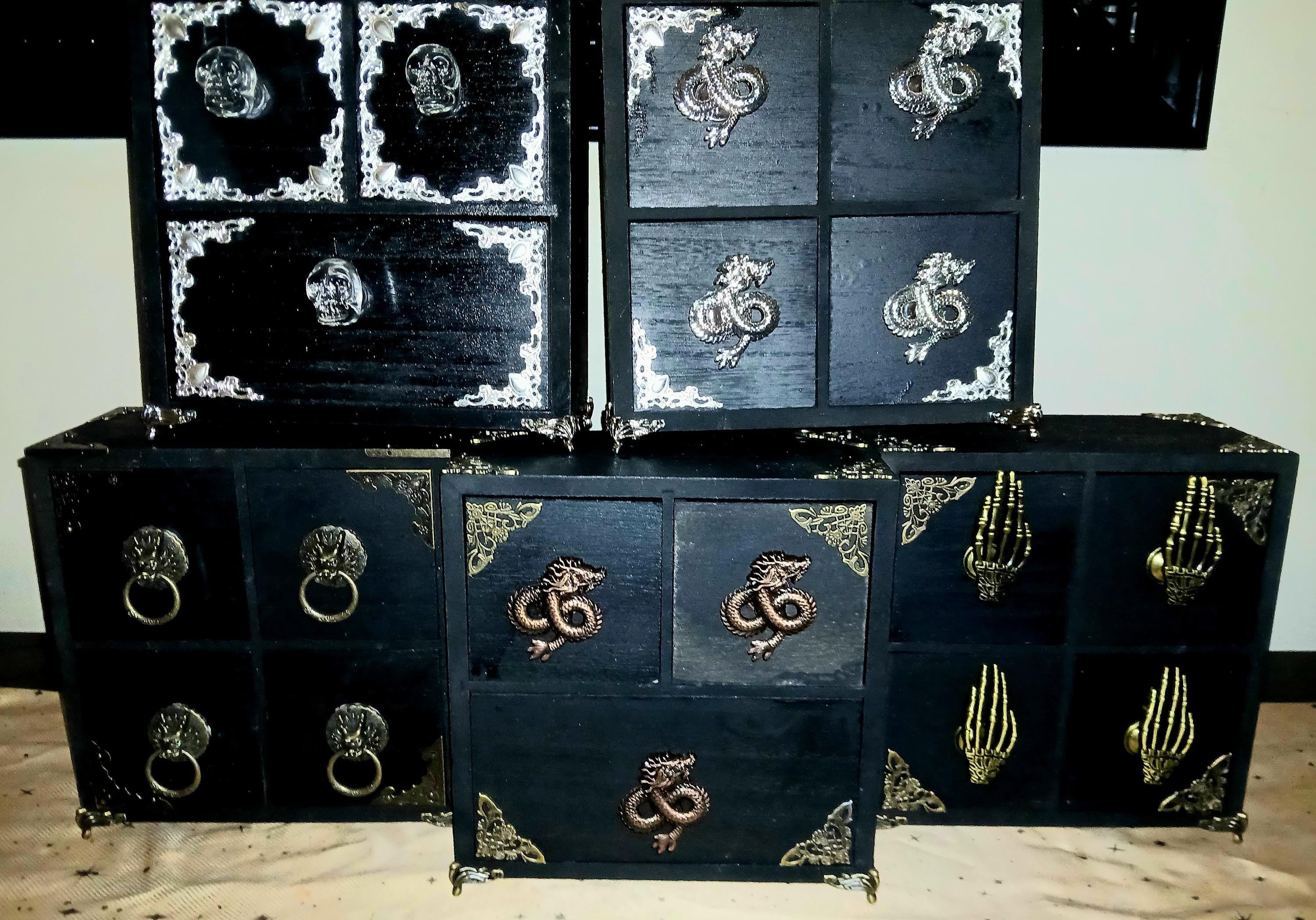 Handmade Wooden Witches Chest: Altar Apothecary Herb Box