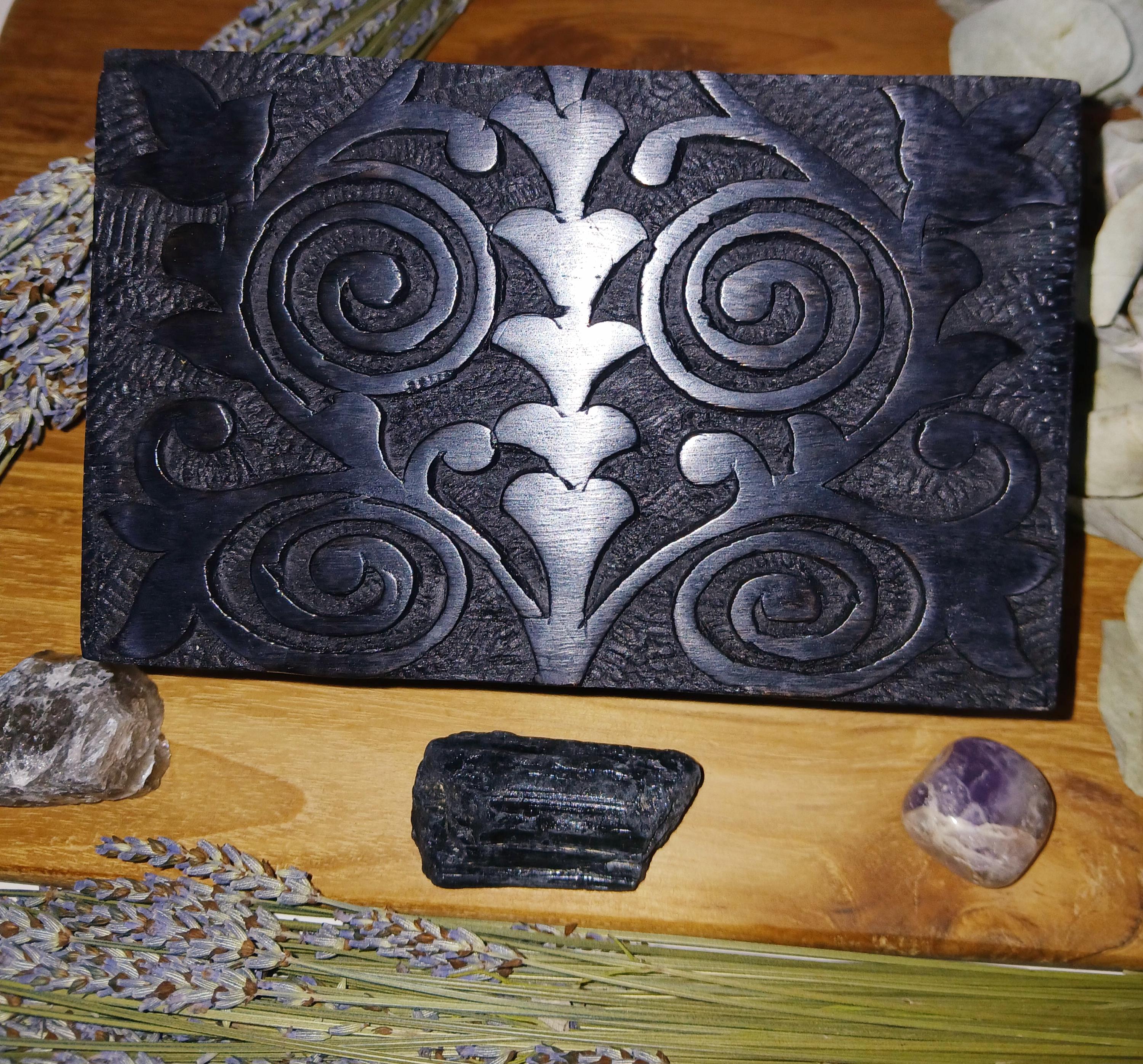 Black Tree of Life Wooden Witches Box: Wiccan Altar Storage (4x6 inches)