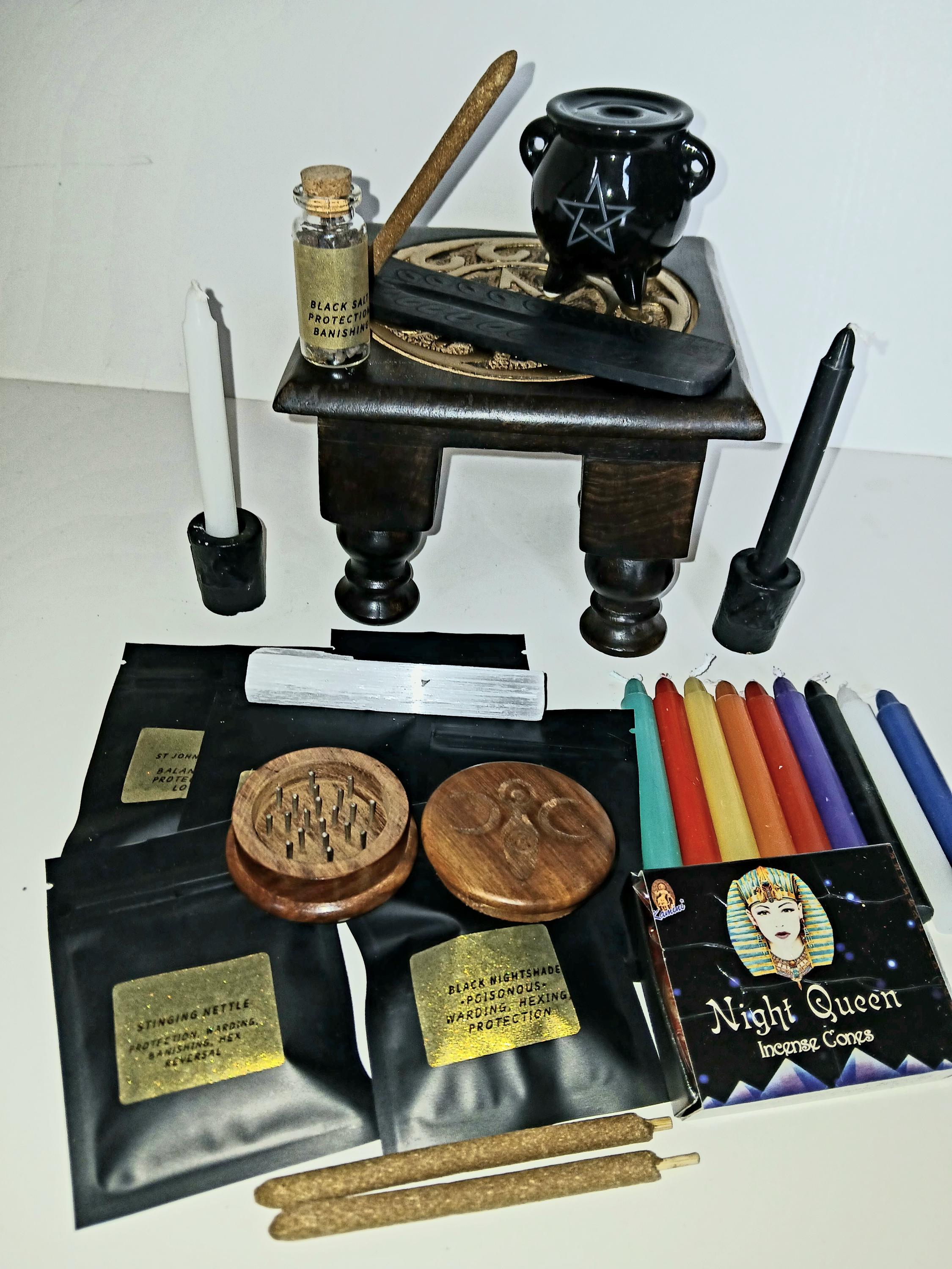 Witch Starter Kit: Altar, Spell Candles, Herbs & Incense, Witches Gift