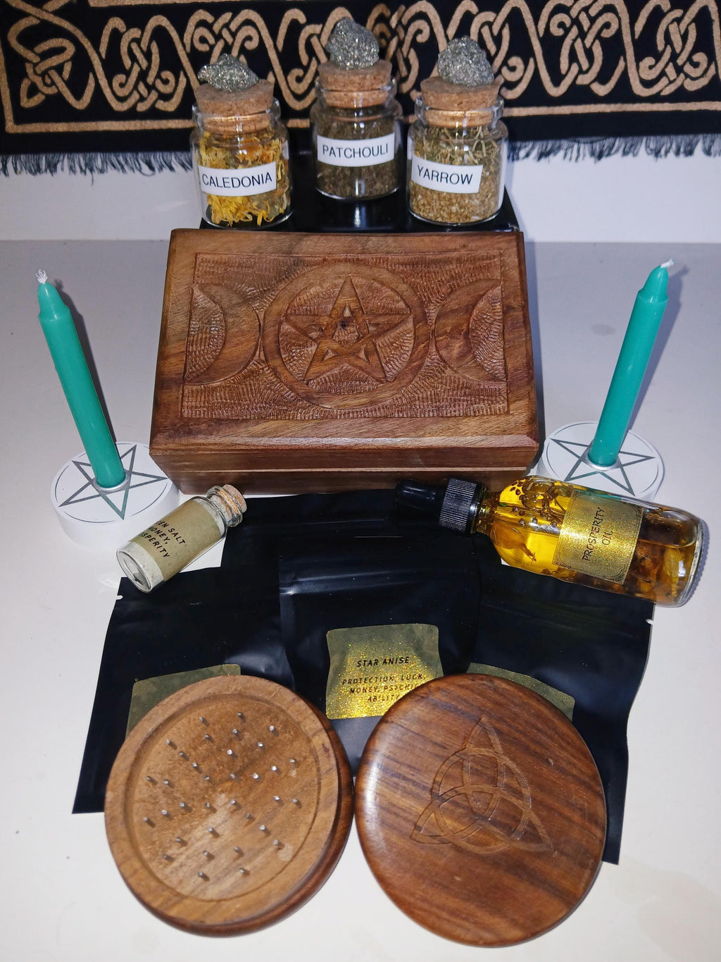 Witch Starter Kit: Wiccan Altar Box with Herbs, Candles & Resin