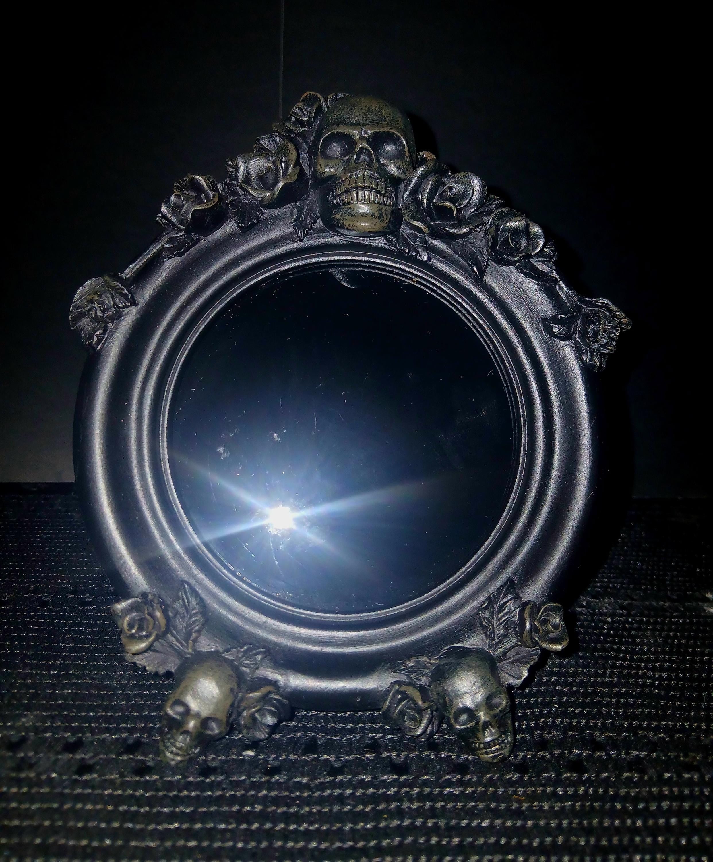 Black Scrying Mirror: Gothic Witchcraft Divination, Skull & Snake Design Witches mirror