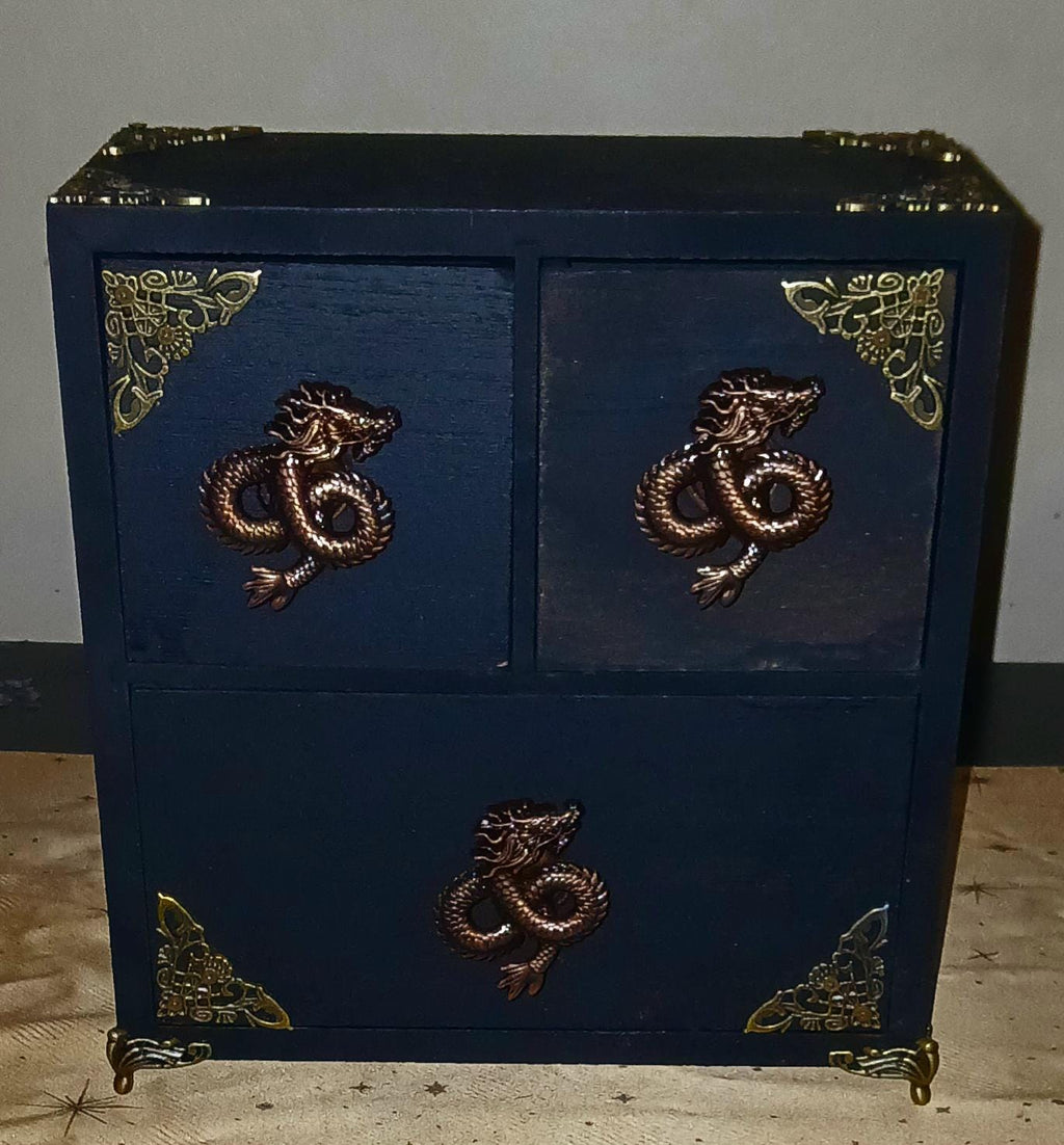 Handmade Wooden Witches Chest: Altar Apothecary Herb Box