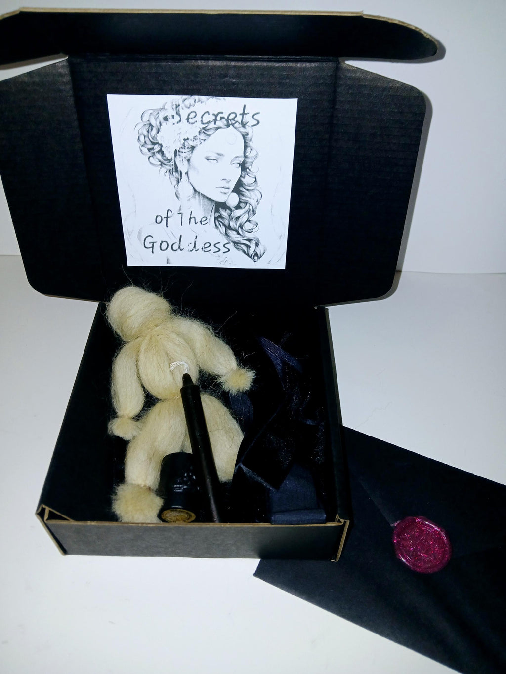 Binding Spell Kit: Merino Wool Poppet, Black Candle & Ribbon