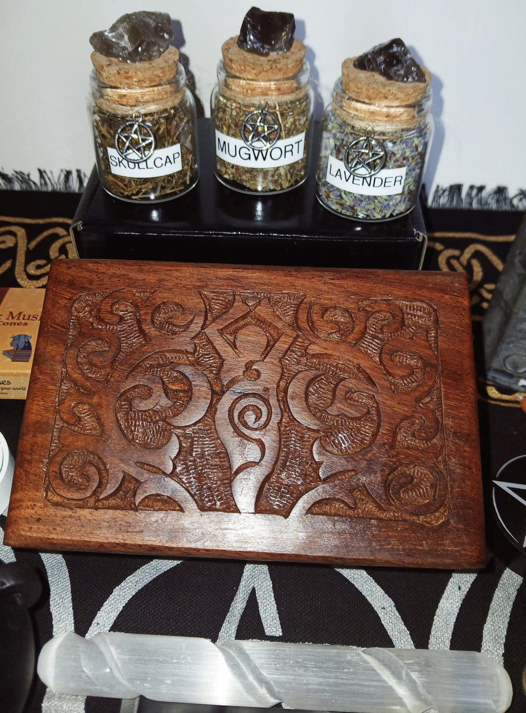 Witch Starter Kit: Wiccan Altar Box with Herbs, Crystals, and Candles