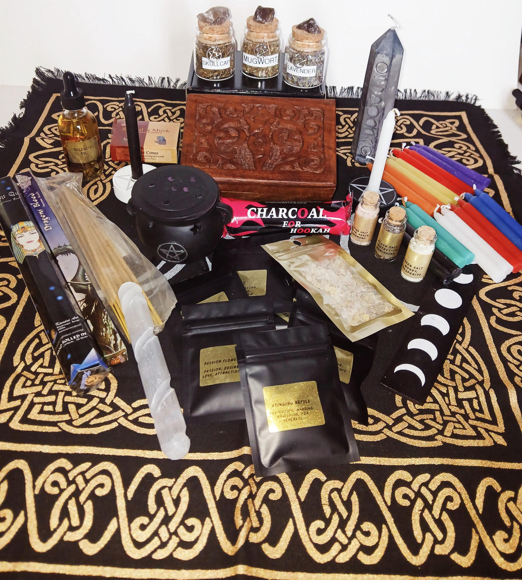 Witch Starter Kit: Wiccan Altar Box with Herbs, Crystals, and Candles