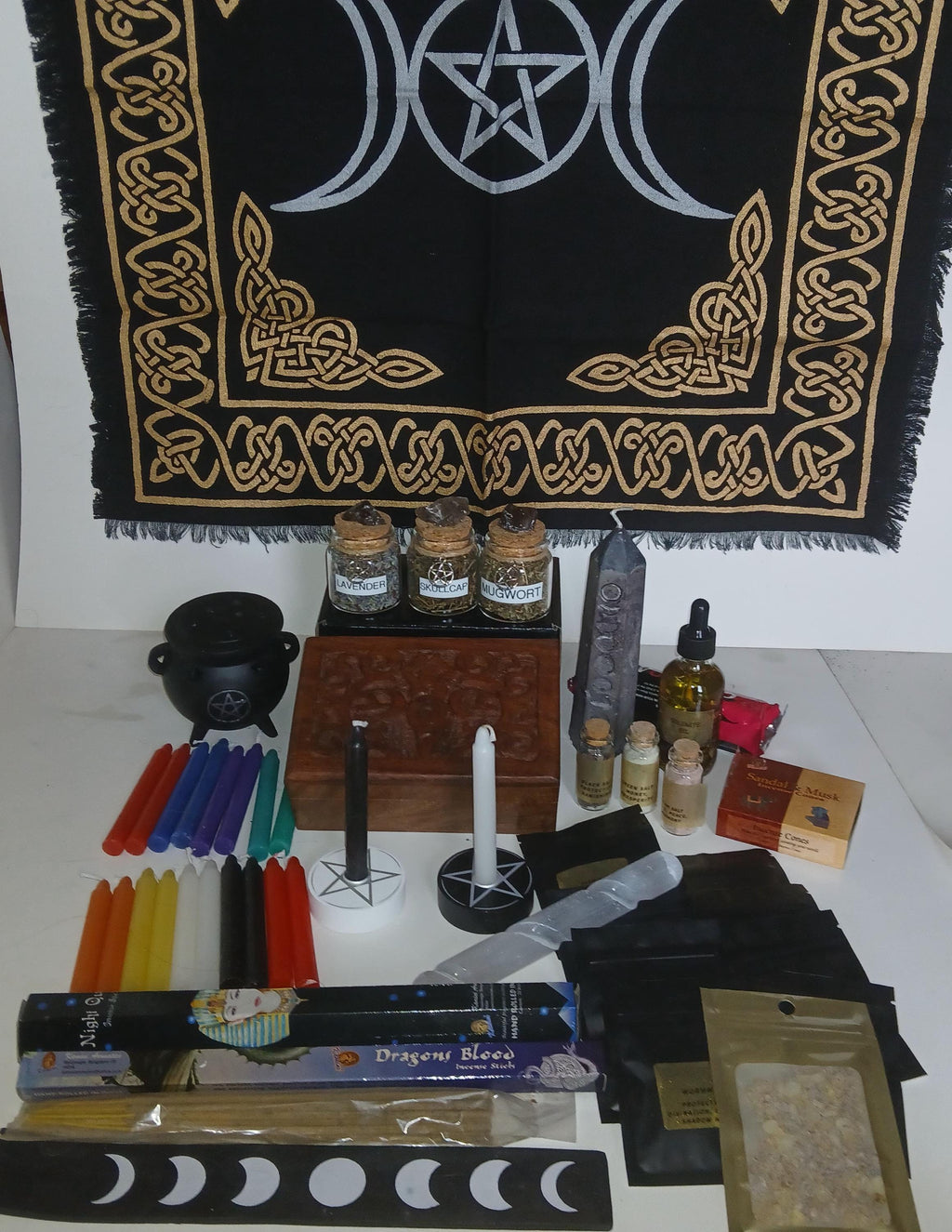 Witch Starter Kit: Wiccan Altar Box with Herbs, Crystals, and Candles